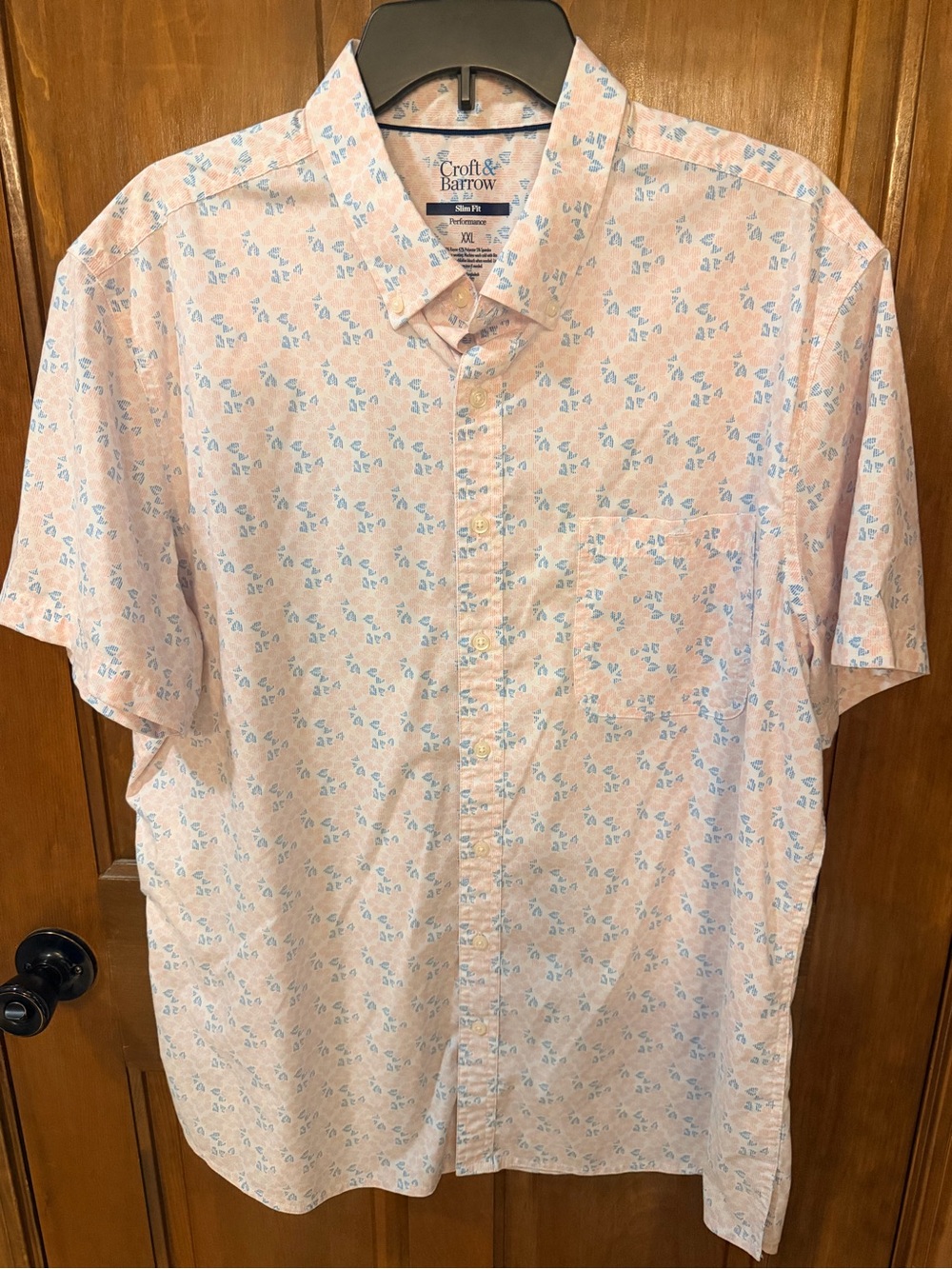 croft & barrow Pink Short-Sleeve Button-Down with Blue Floral Print